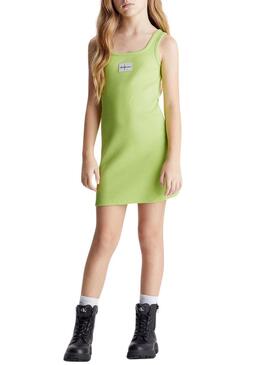 Abito Calvin Klein Rib Badge Verde Ragazza