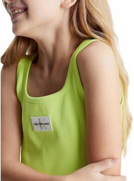 Abito Calvin Klein Rib Badge Verde Ragazza