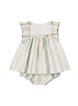 Abito a righe in lino beige Mayoral per bambini