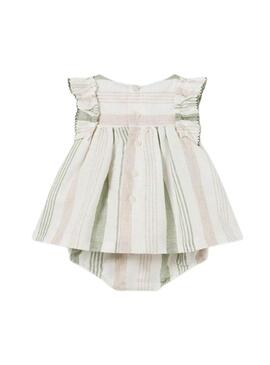 Abito a righe in lino beige Mayoral per bambini