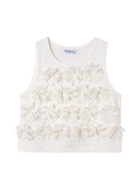 Top Mayoral Flores Rilievo Beige per Ragazza