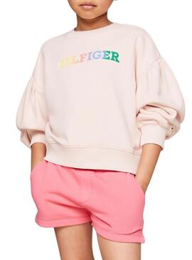 Felpa Tommy Hilfiger Monotype Rosa per Ragazza