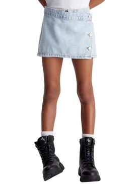 Short Calvin Klein in denim blu polvere per ragazze