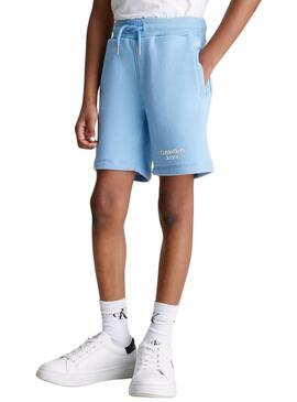 Shorts Calvin Klein Stack Logo Blu per Bambino