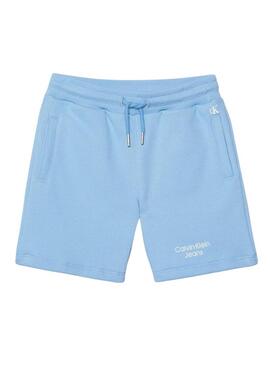 Shorts Calvin Klein Stack Logo Blu per Bambino