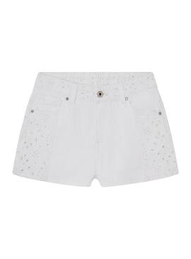 Short Pepe Jeans A-Line Anglaise bianca per bambina