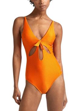 Costume da bagno Pepe Jeans Wave Knot arancione per donna