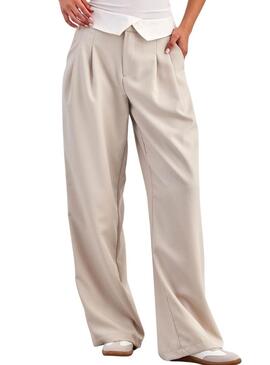 Pantaloni ONLY Diane Fold Down beige per donna