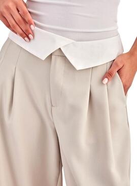 Pantaloni ONLY Diane Fold Down beige per donna