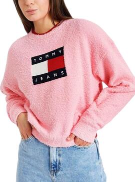 Pullover Tommy Jeans Center Flag Rosa per Donna