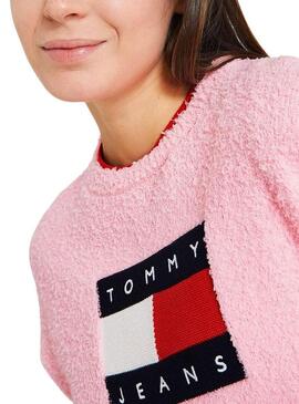 Pullover Tommy Jeans Center Flag Rosa per Donna