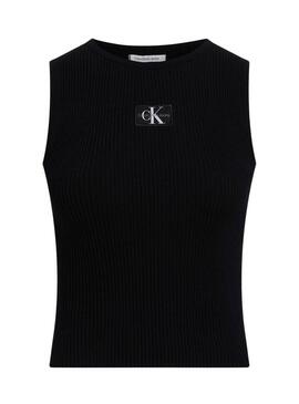 Top Calvin Klein Jeans Etichetta intessuta nero per donna