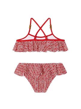 Bikini Mayoral stampato con volantini in rosso per bambina.