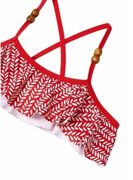 Bikini Mayoral stampato con volantini in rosso per bambina.