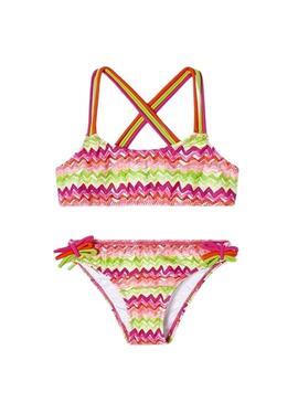 Bikini Mayoral con fascia a strisce multicolor per bambina.