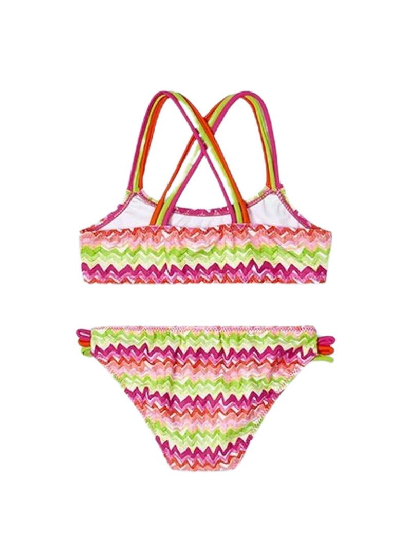 Bikini Mayoral con fascia a strisce multicolor per bambina.