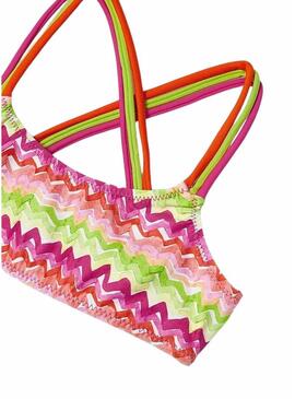 Bikini Mayoral con fascia a strisce multicolor per bambina.