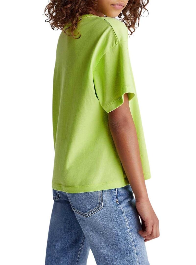 Maglietta Calvin Klein Logo Boxy Verde per Ragazza