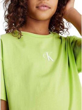 Maglietta Calvin Klein Logo Boxy Verde per Ragazza