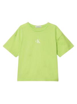 Maglietta Calvin Klein Logo Boxy Verde per Ragazza