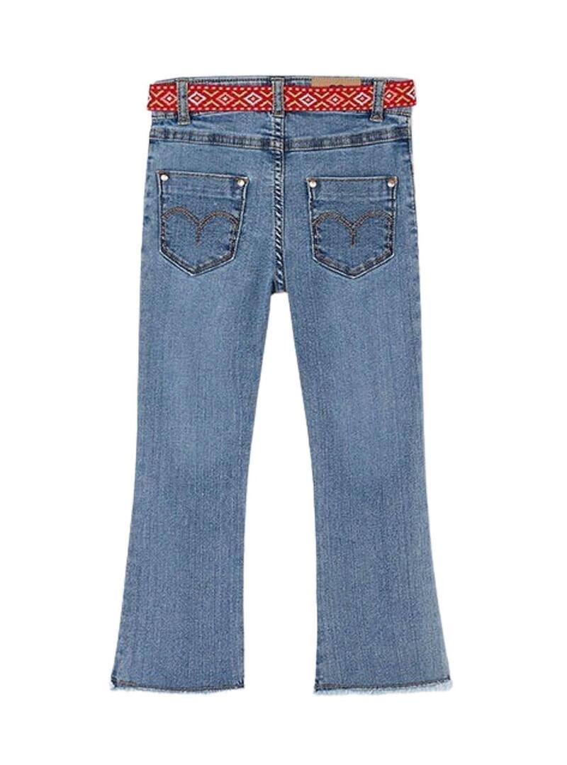 Pantaloni di jeans Mayoral a zampa con cintura per bambina.