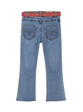 Pantaloni di jeans Mayoral a zampa con cintura per bambina.