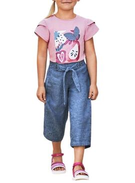 Pantaloni Mayoral Culotte in Lino Blu per Ragazza