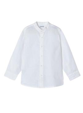 Camicia Mayoral con colletto Mao in lino bianco per bambino