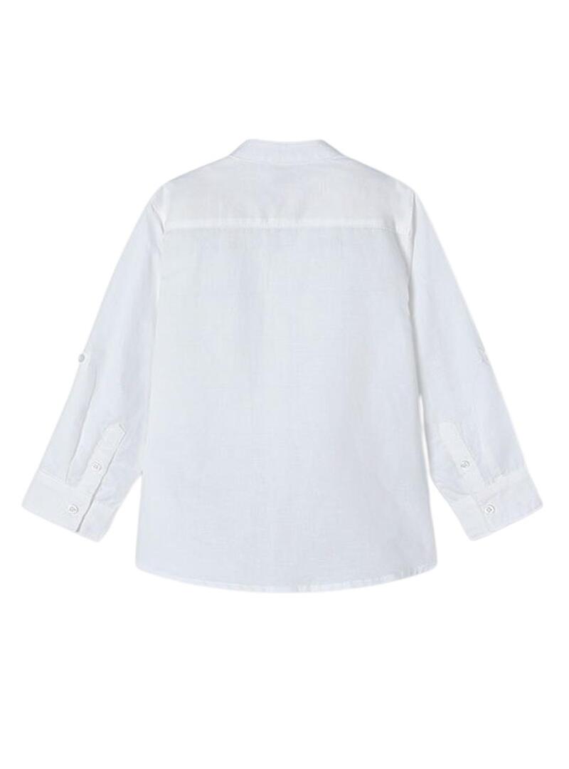 Camicia Mayoral con colletto Mao in lino bianco per bambino