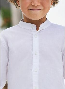 Camicia Mayoral con colletto Mao in lino bianco per bambino