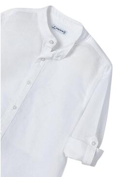 Camicia Mayoral con colletto Mao in lino bianco per bambino