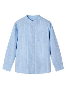 Camicia Mayoral Colletto Mao Righe Celeste per Bambino