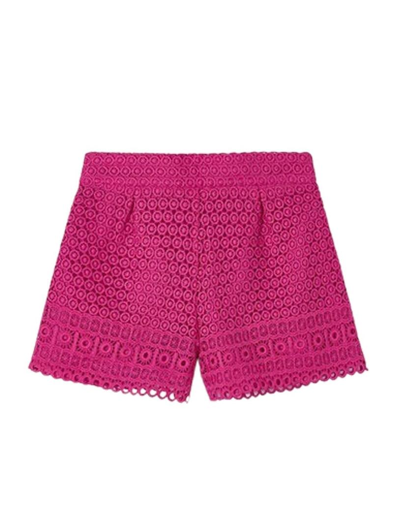 Short Mayoural in pizzo fucsia per bambina.