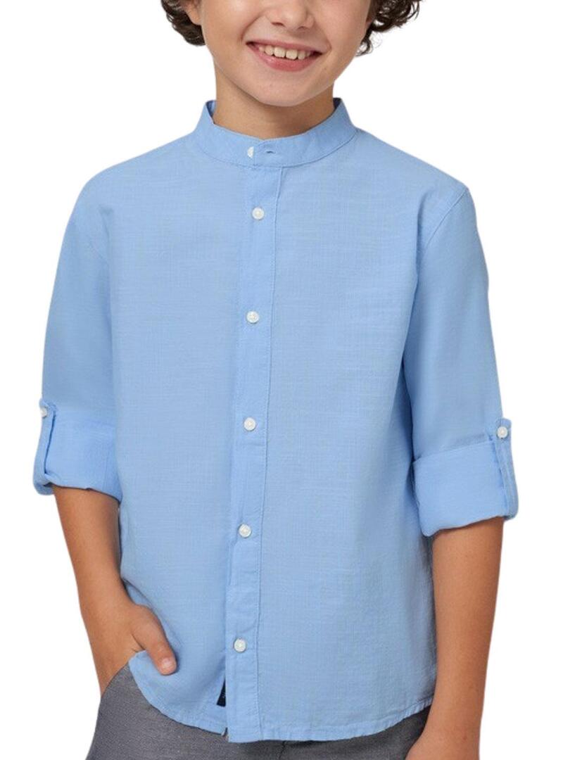Camicia Mayoral Mao a manica lunga blu per bambino