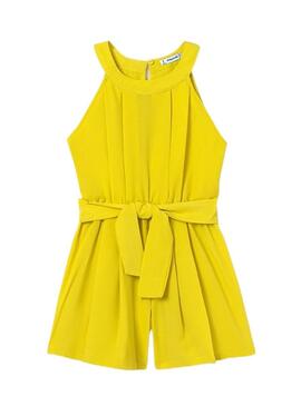 Overall Mayoral corta in crepe giallo per bambina.