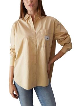 Camicia Calvin Klein Tessuto Label Camel Donna