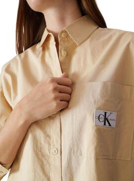 Camicia Calvin Klein Tessuto Label Camel Donna