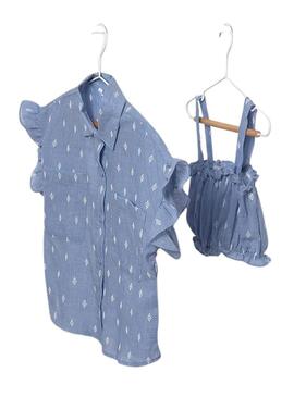 Blusa e top Mayoral azzurro con arricciature per bambina