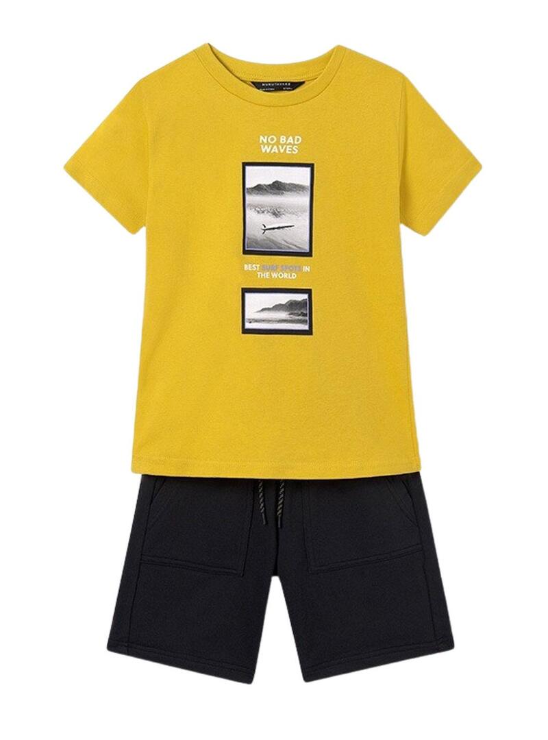 Set maglietta e pantaloni Mayoral Waves Giallo per bambino.