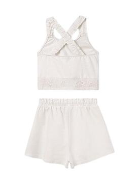 Set Mayoral Short Bande Beige per Ragazza