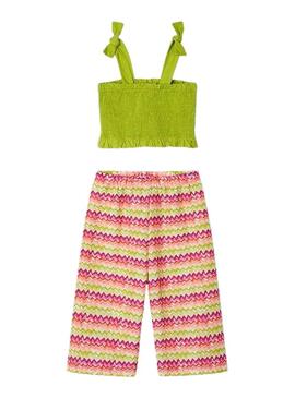 Set Mayoral Smock Verde Per Bambina