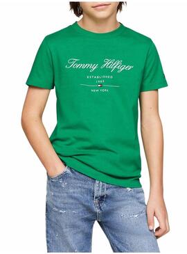 Maglietta Tommy Hilfiger Script Verde per Bambino