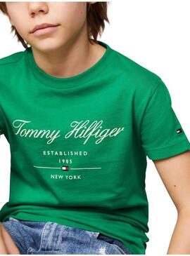 Maglietta Tommy Hilfiger Script Verde per Bambino