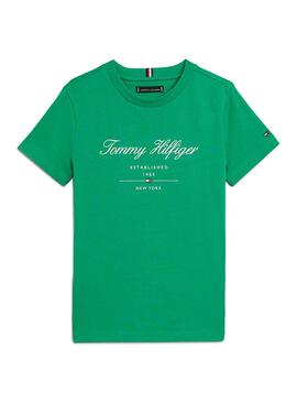 Maglietta Tommy Hilfiger Script Verde per Bambino