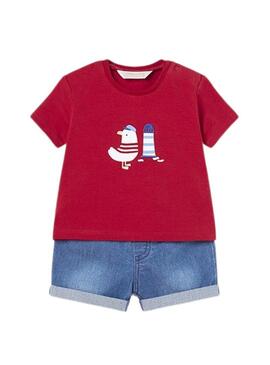 Set Mayoral Pantaloncini Corti in Denim Rosso per Bambini