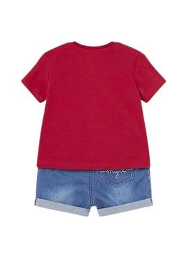 Set Mayoral Pantaloncini Corti in Denim Rosso per Bambini