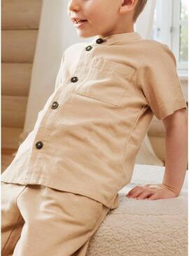 Camicia Name It Faher in lino color tostato per bambino