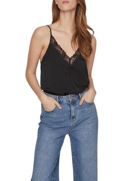 Top Vila Vicava V-Neck Lace Nero per Donna