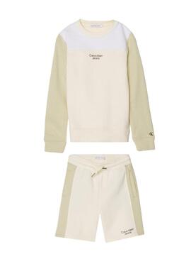 Set Calvin Klein Color Block Beige Bambino