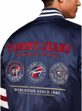 Giacca bomber Tommy Jeans Varsity Explorer blu marino per uomo.